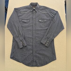 George Strait Troubadour Shirt XLT Blue Snaps Western Cotton Cowboy Long Sleeve